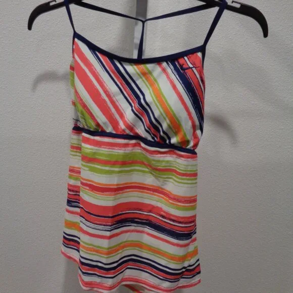 Nike Women's Tankini Swimsuit Top Padded Size 12 Striped - Picture 10 of 15